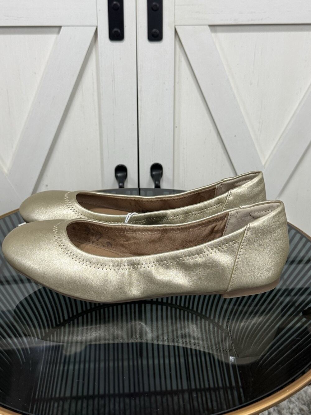 Amazon Essentials Women Belice Ballet Flat Gold Metallic Shoes Size 8W NWOB